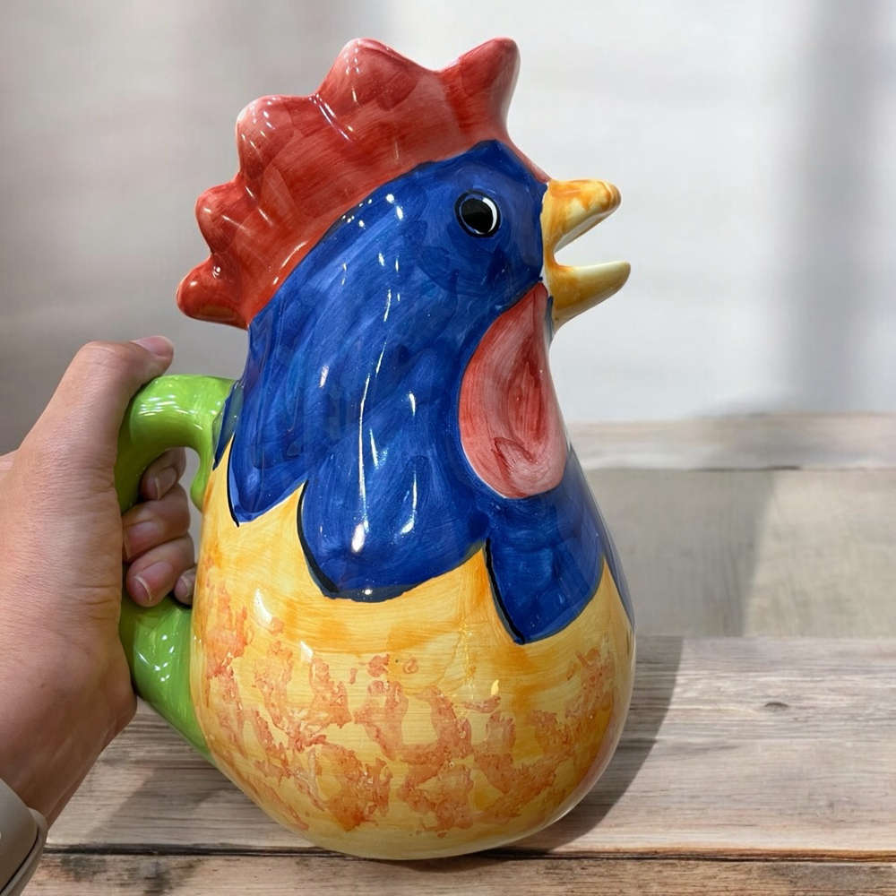 Hand Painted Italian Rooster Pitcher SARA Pottery Farmhouse Country Kitchen - Picture 4 of 14